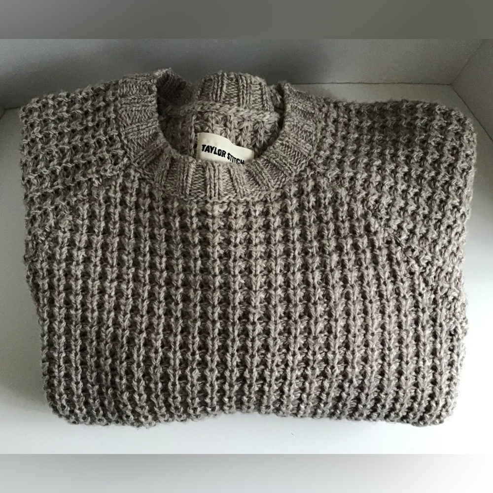Men’s Taylor Stitch Fisherman Sweater Wool Blend in Natural Waffle Weave Size 40